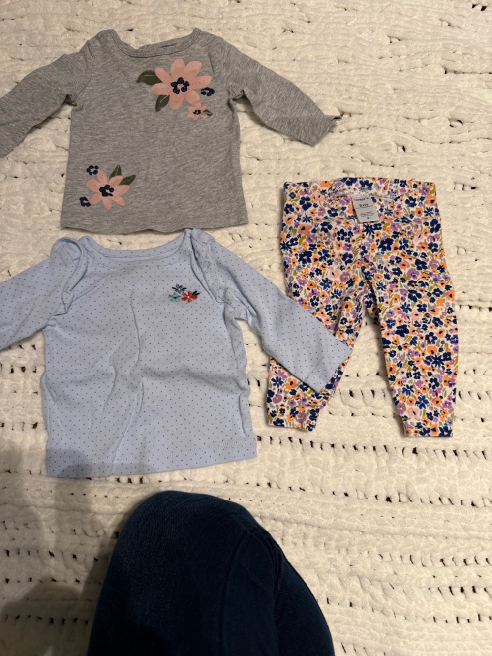 Carter's Gray Floral Top, Light Blue Dot Shirt & Multicolor Floral Leggings